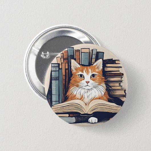 Kat met de knop Boeken Ronde Button 5,7 Cm (Voorkant /achterkant)