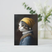 Kat met de parel oorbel briefkaart (Staand voorkant)