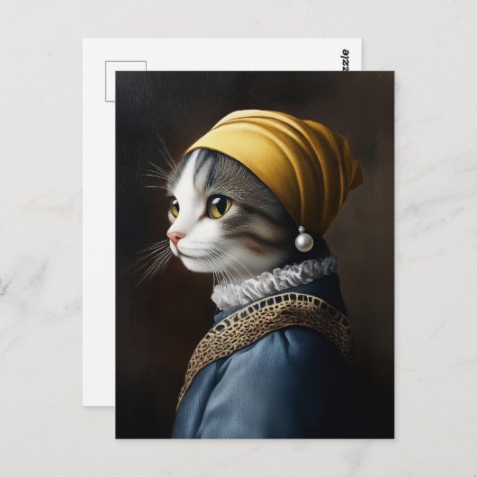 Kat met de parel oorbel briefkaart (Voorkant / Achterkant)