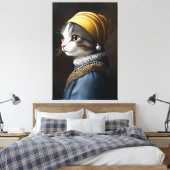 Kat met de parel oorbel canvas afdruk (Insitu (Slaapkamer))