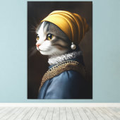 Kat met de parel oorbel canvas afdruk (Insitu (Houten vloer))