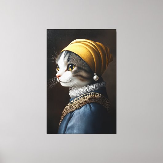 Kat met de parel oorbel canvas afdruk (Voorkant)