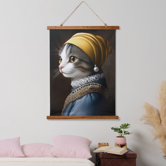 Kat met de parel oorbel hangend wandkleed (Slaapkamer)