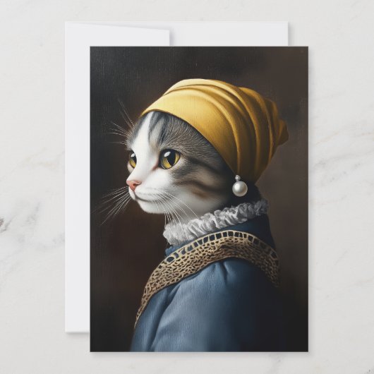 Kat met de parel oorbel kaart (Voorkant)