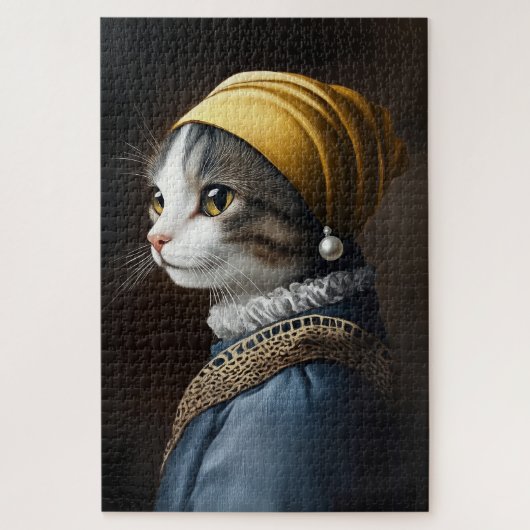 Kat met de parel oorbel legpuzzel (Verticaal)