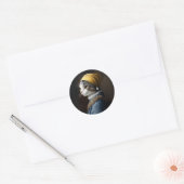 Kat met de parel oorbel ronde sticker (Envelop)