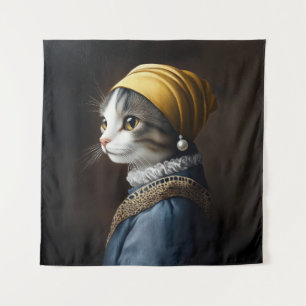 Kat met de parel oorbel wandkleed