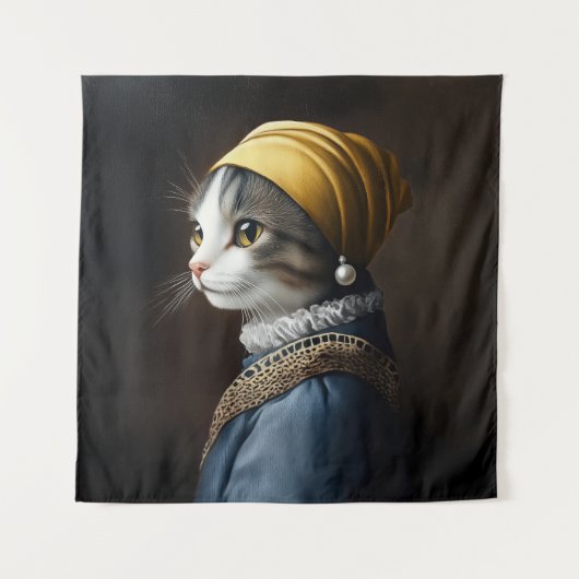 Kat met de parel oorbel wandkleed (Voorkant)