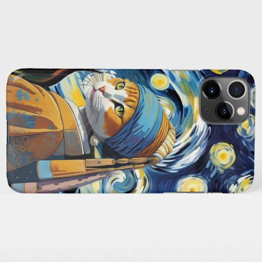 Kat met de parel oorring iPhone hoesje (Achterkant horizontaal)