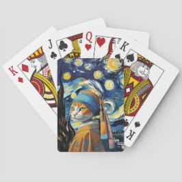 Kat met de parel oorring pokerkaarten