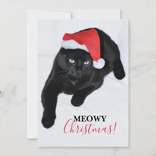 Kat met de Rode Kerstman Hoed Feestdagenkaart (Voorkant)