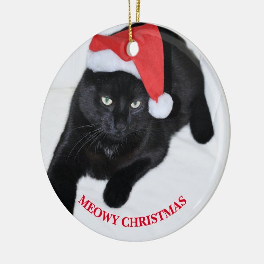 Kat met de Rode Kerstman Keramisch Ornament (Links)