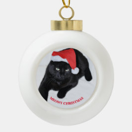 Kat met de Rode Kerstman Keramische Bal Ornament