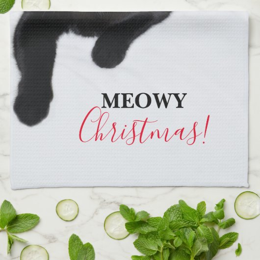 Kat met de Rode Kerstman Theedoek (Gevouwen)