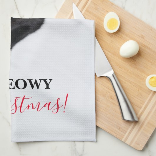 Kat met de Rode Kerstman Theedoek (Quarter Fold)