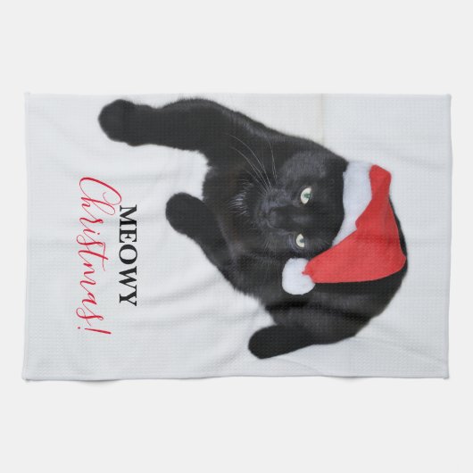 Kat met de Rode Kerstman Theedoek (Horizontaal)