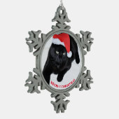 Kat met de Rode Kerstman Tin Sneeuwvlok Ornament (Links)