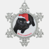 Kat met de Rode Kerstman Tin Sneeuwvlok Ornament (Voorkant)