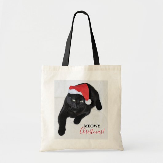 Kat met de Rode Kerstman Tote Bag (Voorkant)