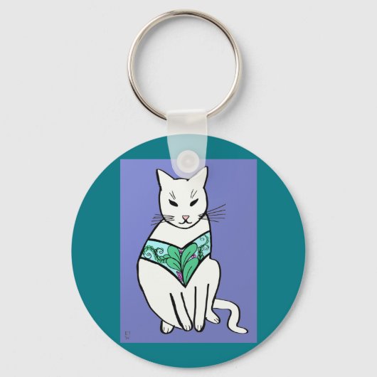 Kat met design met leder sleutelhanger (Voorkant)