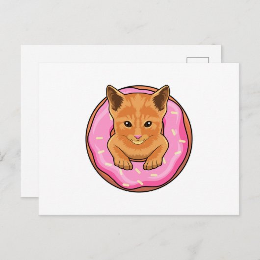 Kat met Donut Briefkaart (Voorkant / Achterkant)