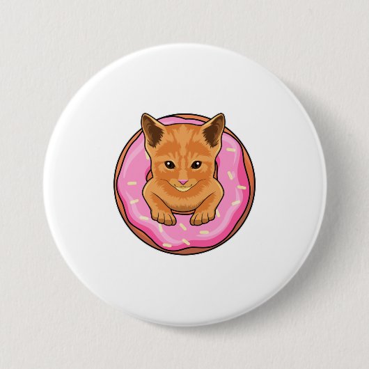 Kat met Donut Ronde Button 7,6 Cm (Voorkant)
