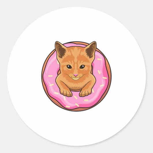 Kat met Donut Ronde Sticker (Voorkant)