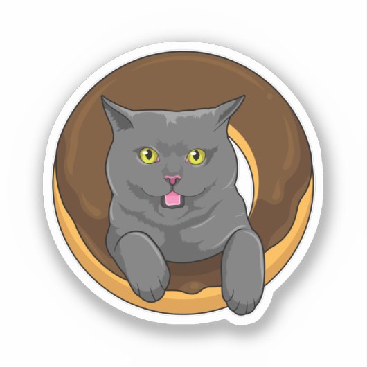 Kat met Donut Sticker (Voorkant)