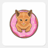Kat met Donut Vierkante Sticker (Voorkant)
