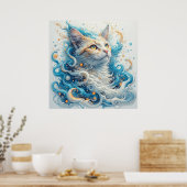 Kat met draaiende abstracte patronen poster (Keuken)
