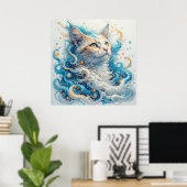 Kat met draaiende abstracte patronen poster (Thuiskantoor)