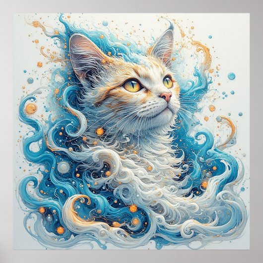 Kat met draaiende abstracte patronen poster (Voorkant)