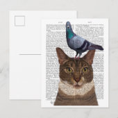 Kat met duif op kop briefkaart (Voorkant / Achterkant)