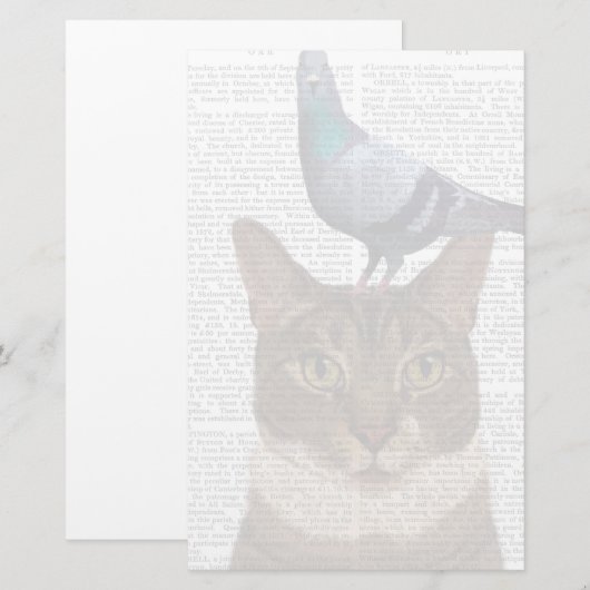 Kat met duif op kop briefpapier (Voorkant / Achterkant)