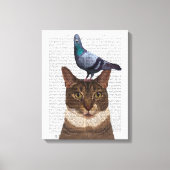 Kat met duif op kop canvas afdruk (Voorkant)