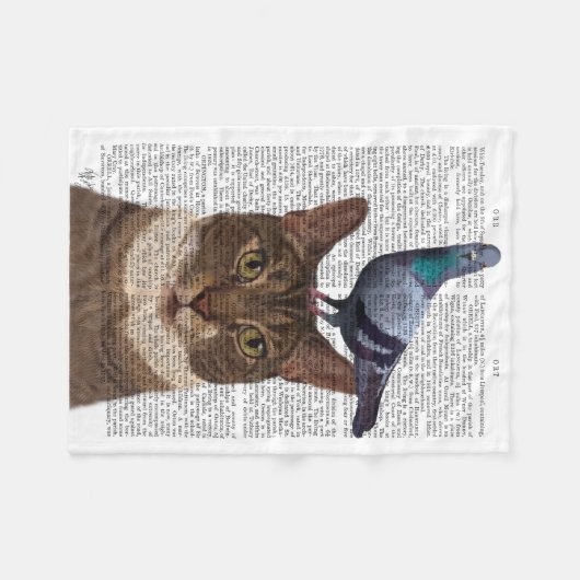 Kat met duif op kop fleece deken (Voorkant (Horizontaal))