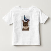 Kat met duif op kop kinder shirts (Voorkant)