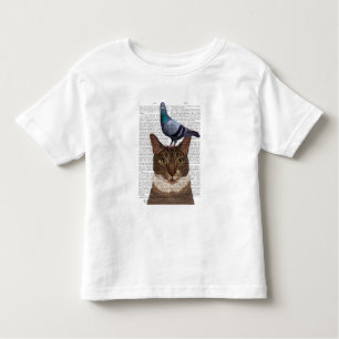 Kat met duif op kop kinder shirts