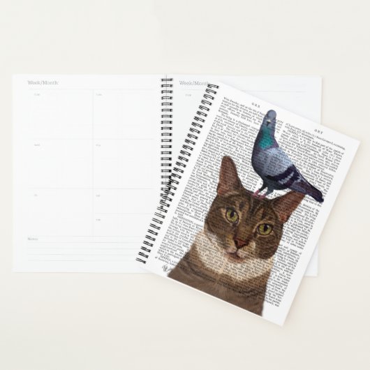 Kat met duif op kop planner (Display)