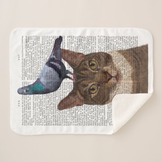 Kat met duif op kop sherpa deken (Voorkant (horizontaal))