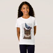 Kat met duif op kop t-shirt (Voorkant volledig)