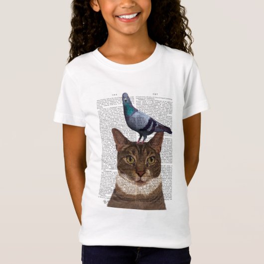 Kat met duif op kop t-shirt (Voorkant)