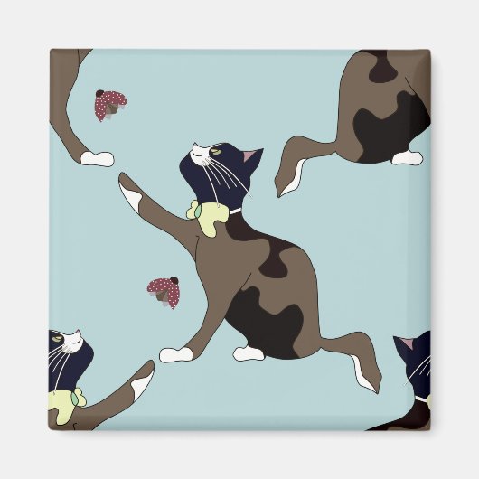 Kat met een boog vangt een ladybug. magneet (Voorkant)