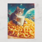 Kat met een glas melk op een planeet Cheesy Pasta Briefkaart (Voorkant)