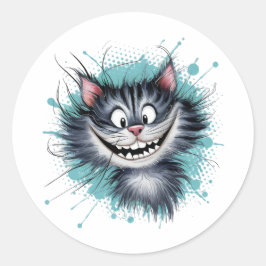 Kat met een glimlach. ronde sticker