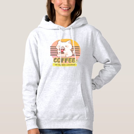 Kat met een hart koffiekopje citaat hoodie (Voorkant)