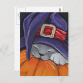 Kat met een heks Pet Halloween Briefkaart (Voorkant / Achterkant)