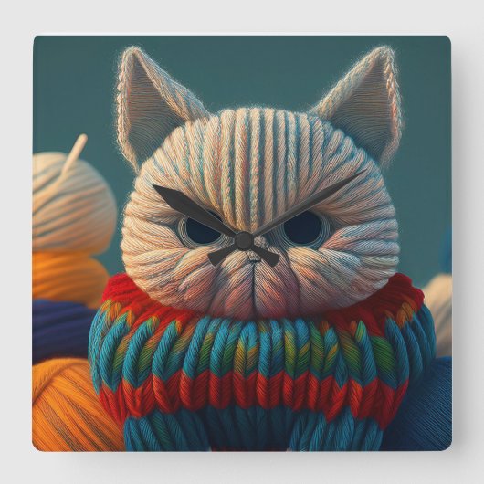 Kat met een "hoofdletter A"-houding Vierkante Klok (Voorkant)