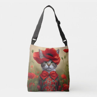 Kat met een jurk gemaakt van een klaproos crossbody tas