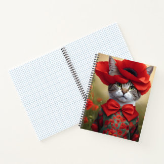 Kat met een jurk gemaakt van een klaproos notitieboek